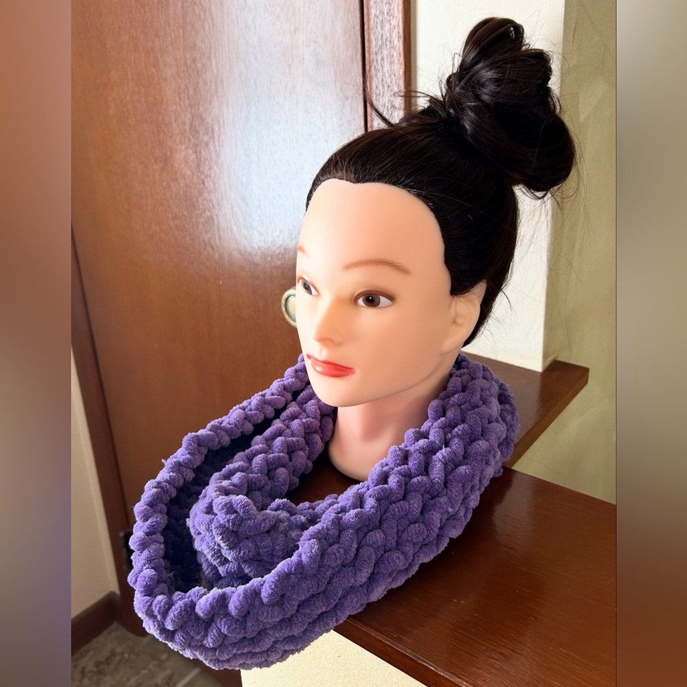 Purple Hand-Knit Infinity Scarf